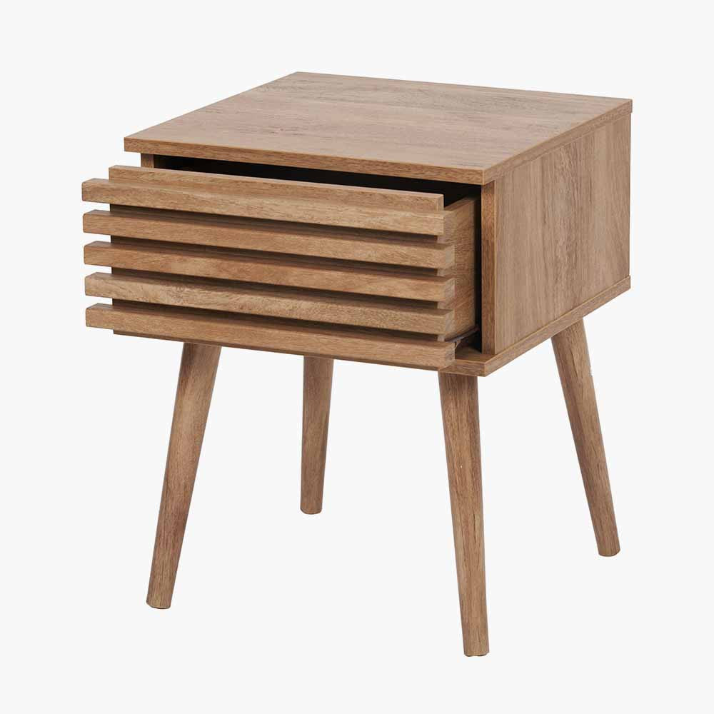 Larvik Natural Eucalyptus Wood Slatted Bedside Table | 1 Drawer